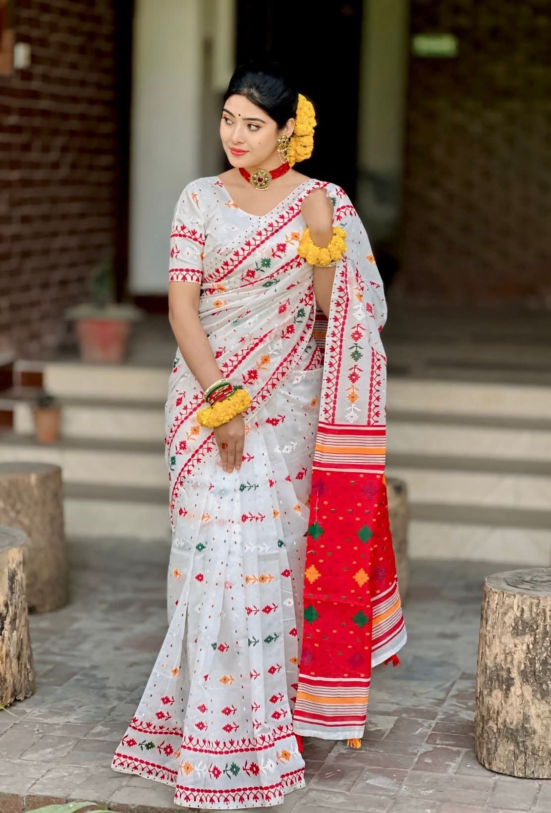 Special Puja collection Half Silk block Print Saree