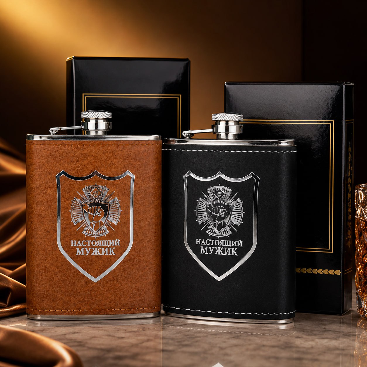 Smart Water Bottle – Premium Leather Wrapped 250ml Hip Flask Style Stainless Steel Portable Bottle
