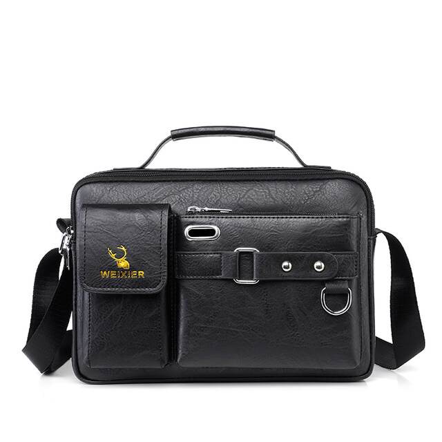 Weixier Men’s PU Leather Satchel & Messenger Bag (Black) – Waterproof Business Crossbody Shoulder Bag with Soft Touch, Multiple Interior Pockets & Spacious 13x9 Inch Capacity