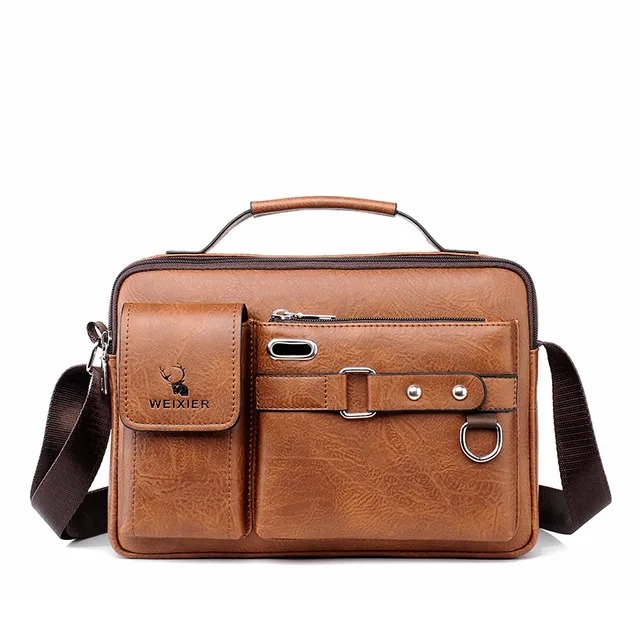 Weixier Men’s PU Leather Satchel & Messenger Bag (Brown) – Waterproof Business Crossbody Shoulder Bag with Soft Touch, Multiple Interior Pockets & Spacious 13x9 Inch Capacity